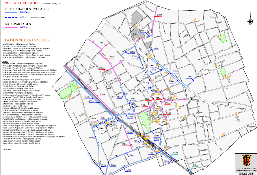 Carte des pistes cyclables de Houilles